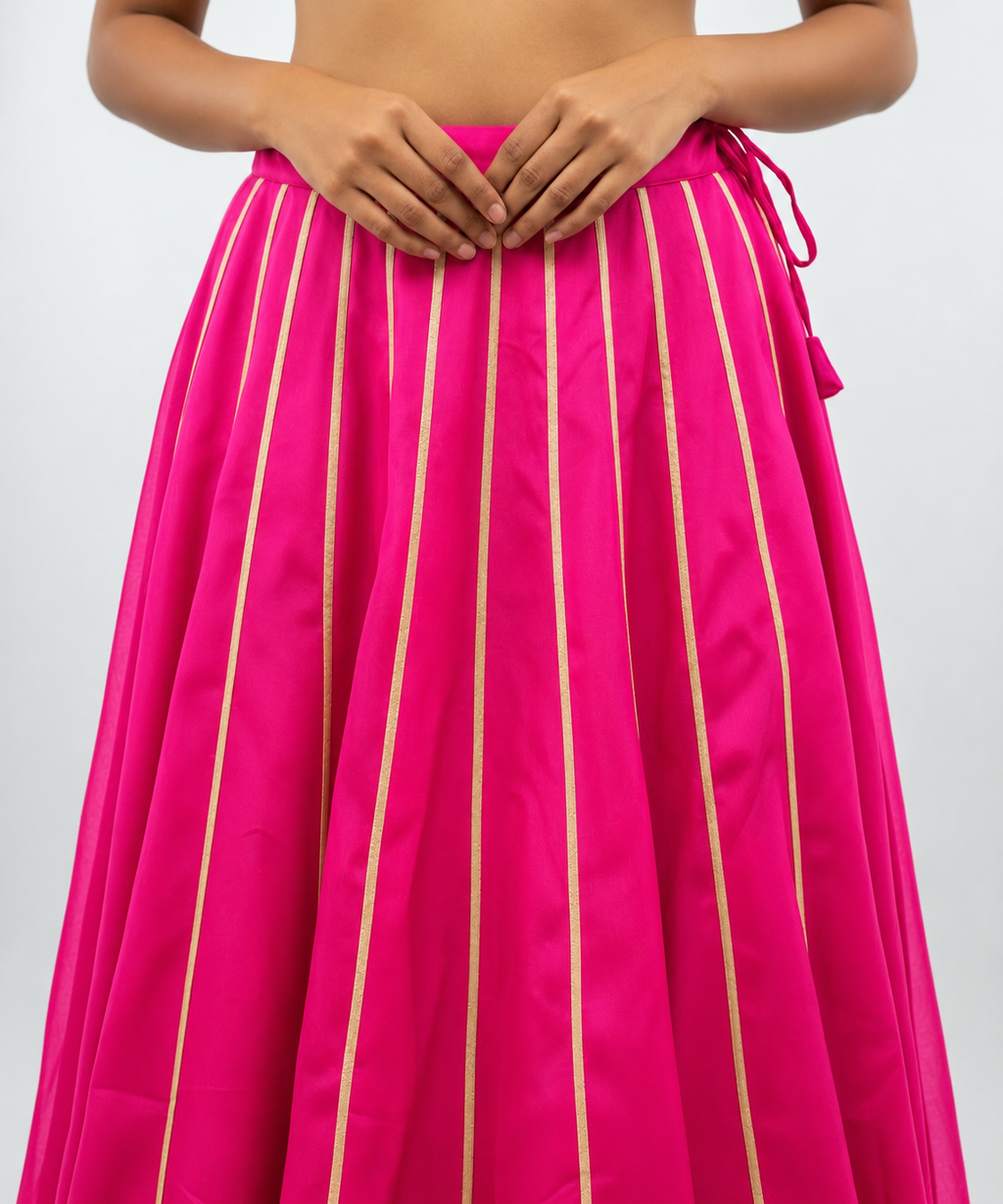 Banjara India Black Roman Silk Kali Skirt/Chaniya – Skirt-GoldenKali- Pink