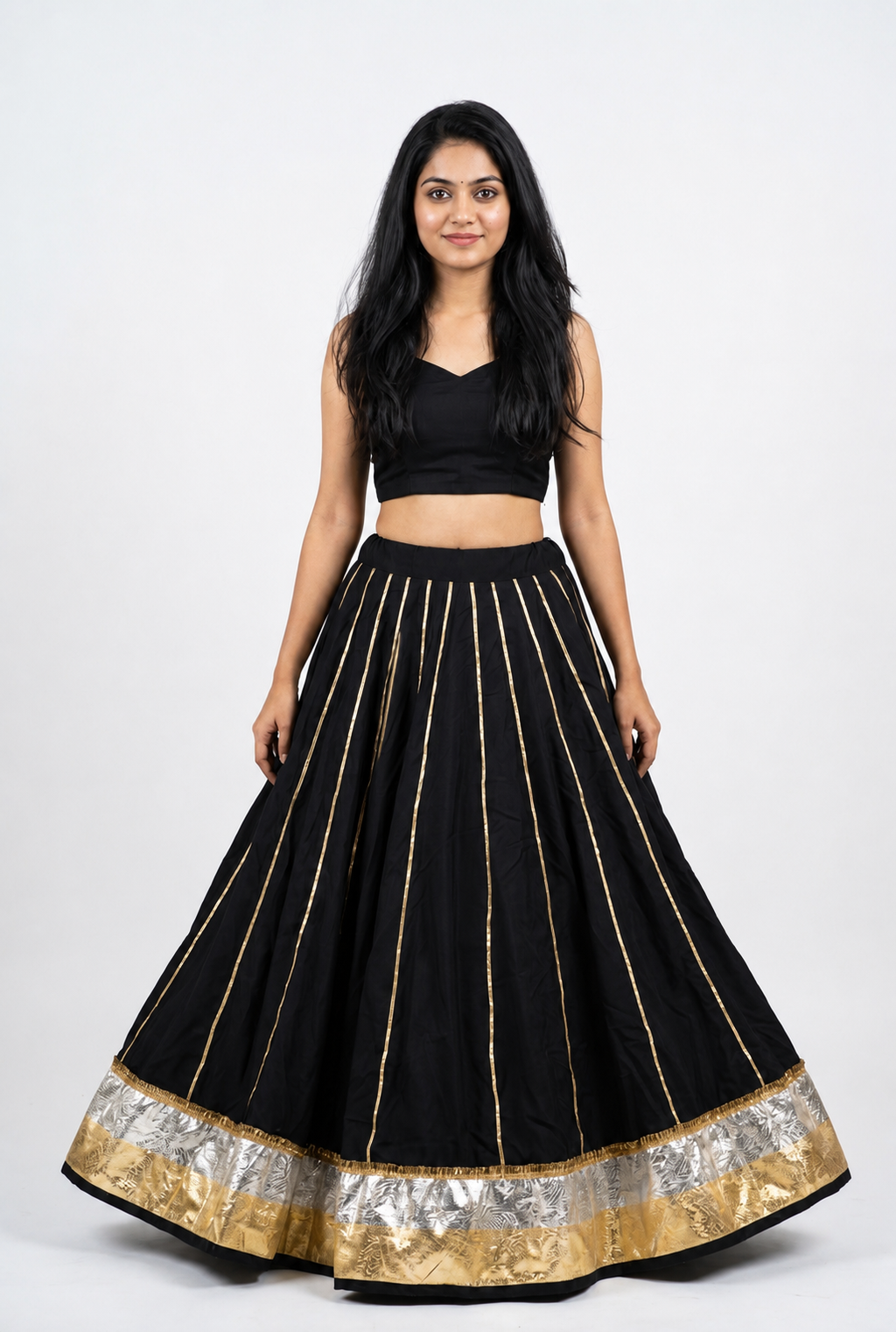 Banjara India Black Premium Rayon Kali Skirt/Chaniya – Skirt-Sona Chandi- Black