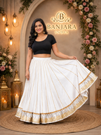 Banjara India Black Premium Rayon Kali Skirt/Chaniya – Skirt-Sona Chandi- White