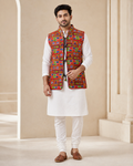 Banjara India Multicolor Kutchi Embroidered Ethnic Jacket for Men | Mirror Work Nehru Jacket | Festive & Navratri Wear (Men-Koti-04)