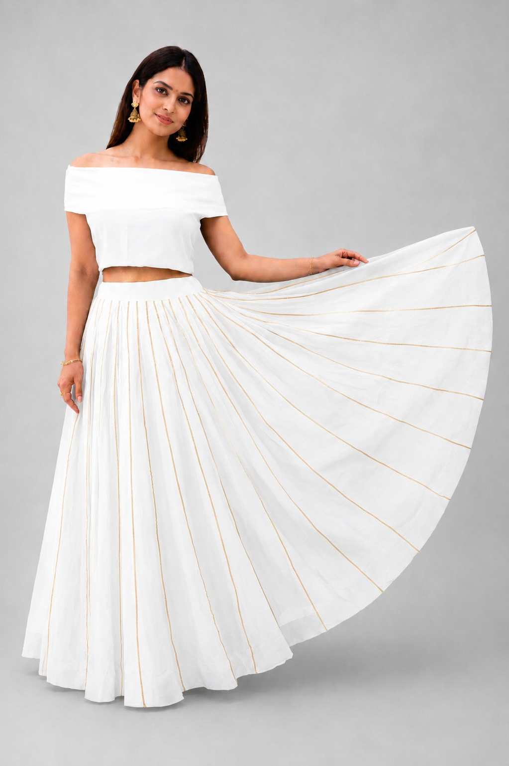 Banjara India Black Roman Silk Kali Skirt/Chaniya – Skirt-GoldenKali- White