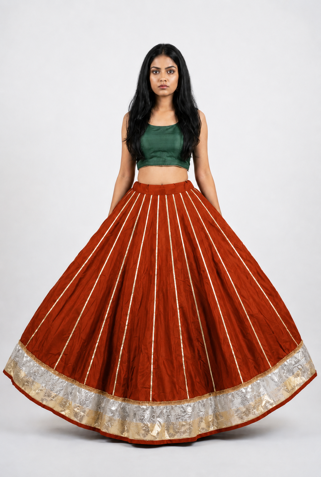 Banjara India Black Premium Rayon Kali Skirt/Chaniya – Skirt-Sona Chandi- Rust
