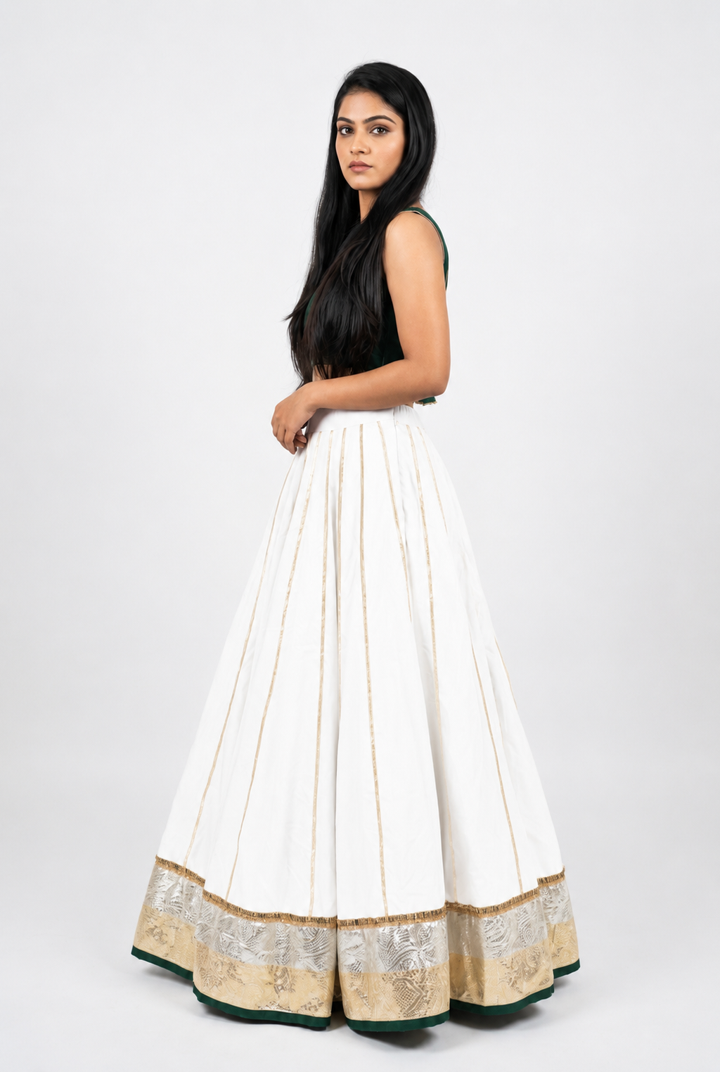 Banjara India Black Premium Rayon Kali Skirt/Chaniya – Skirt-Sona Chandi- White