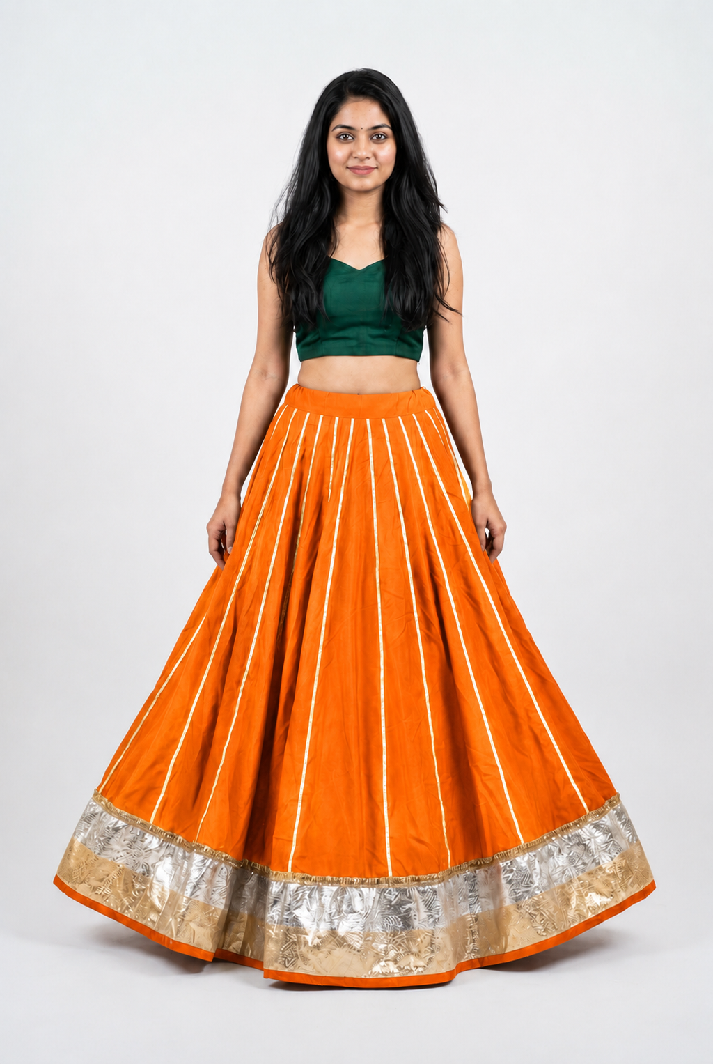 Banjara India Black Premium Rayon Kali Skirt/Chaniya – Skirt-Sona Chandi- Orange