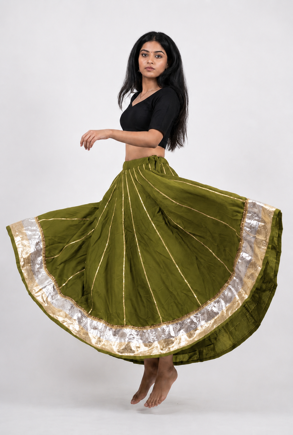 Banjara India Black Premium Rayon Kali Skirt/Chaniya – Skirt-Sona Chandi- Mehendi