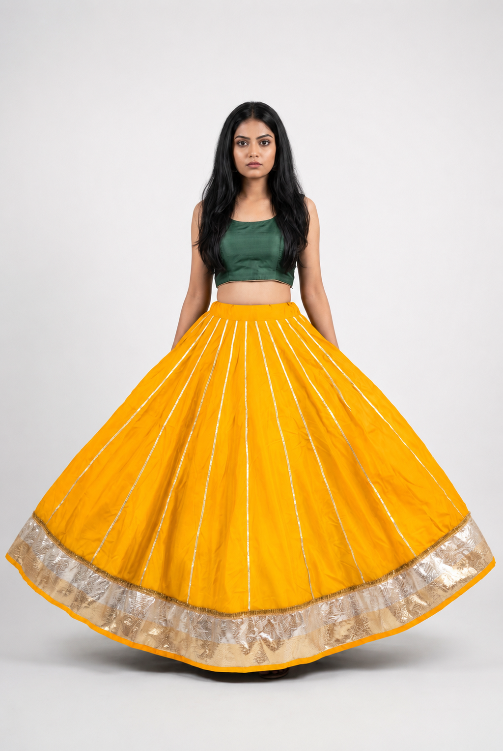 Banjara India Black Premium Rayon Kali Skirt/Chaniya – Skirt-Sona Chandi- Mustard Yellow