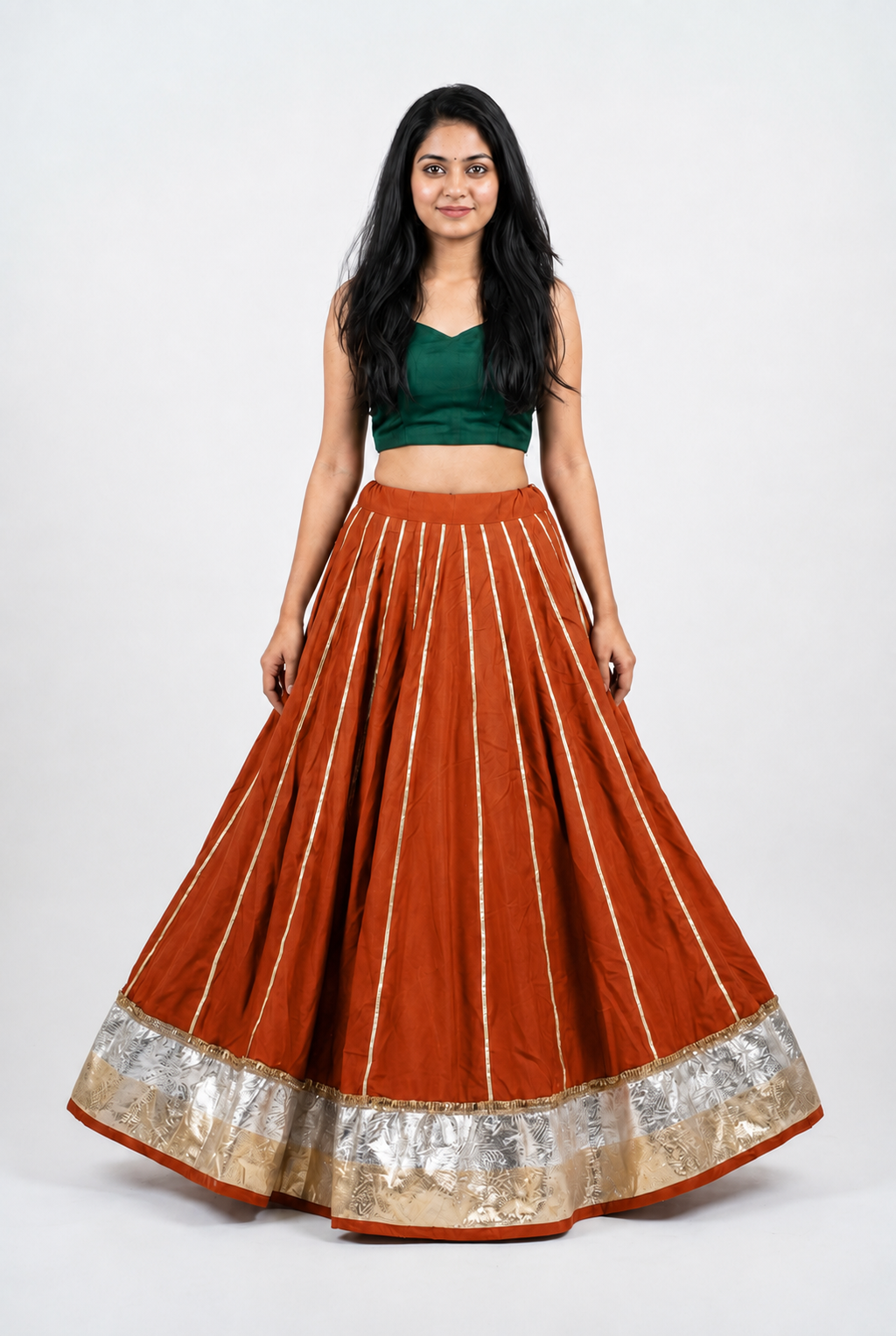 Banjara India Black Premium Rayon Kali Skirt/Chaniya – Skirt-Sona Chandi- Rust
