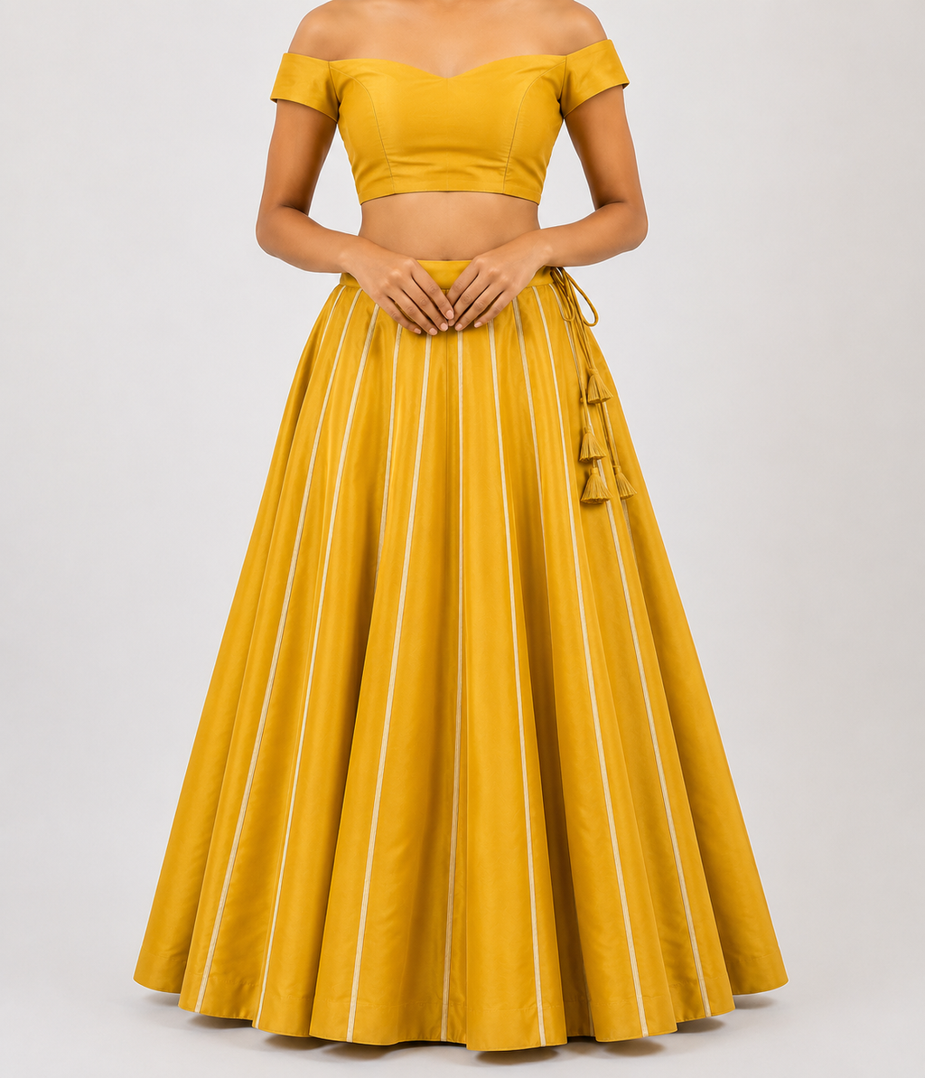 Banjara India Black Roman Silk Kali Skirt/Chaniya – Skirt-GoldenKali-Mustard Yellow