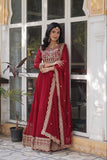 Banjara India Faux blooming Sequins Embroidered  gown with designer lace border dupatta- Maroon