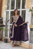 Banjara India Faux blooming Sequins Embroidered  gown with designer lace border dupatta- Wine