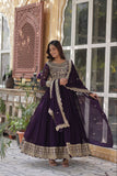 Banjara India Faux blooming Sequins Embroidered  gown with designer lace border dupatta- Wine