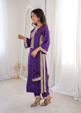 Banjara India Women's Mirror Work Kurti Pant Set with Batwa-Purple