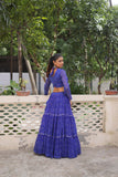 Banjara India Faux Georgette Bandhej Print with Gotta Patti Lace Work  Long Flair Lehenga Set - Blue