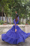Banjara India Faux Georgette Bandhej Print with Gotta Patti Lace Work  Long Flair Lehenga Set - Blue