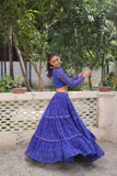 Banjara India Faux Georgette Bandhej Print with Gotta Patti Lace Work  Long Flair Lehenga Set - Blue