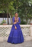 Banjara India Faux Georgette Bandhej Print with Gotta Patti Lace Work  Long Flair Lehenga Set - Blue