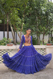 Banjara India Faux Georgette Bandhej Print with Gotta Patti Lace Work  Long Flair Lehenga Set - Blue