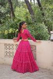 Banjara India Faux Georgette Bandhej Print with Gotta Patti Lace Work  Long Flair Lehenga Set - Pink