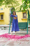 Banjara India Bandhej Printed with kutchi Patch-work Faux Georgette Kurti- Blue