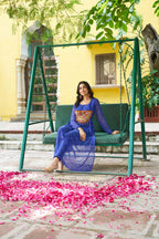 Banjara India Bandhej Printed with kutchi Patch-work Faux Georgette Kurti- Blue