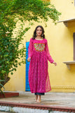 Banjara India Bandhej Printed with kutchi Patch-work Faux Georgette Kurti- Pink