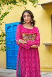 Banjara India Bandhej Printed with kutchi Patch-work Faux Georgette Kurti- Pink