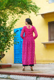 Banjara India Bandhej Printed with kutchi Patch-work Faux Georgette Kurti- Pink