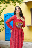 Banjara India Bandhej Printed with kutchi Patch-work Faux Georgette Kurti- Red
