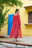 Banjara India Bandhej Printed with kutchi Patch-work Faux Georgette Kurti- Red