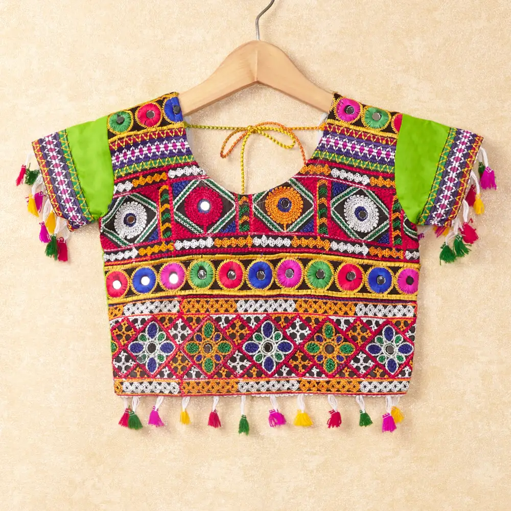 Banjara India Kutchi Emboidered Green Girls Chaniya Choli with Dupatta (CC-WAVE) - Green