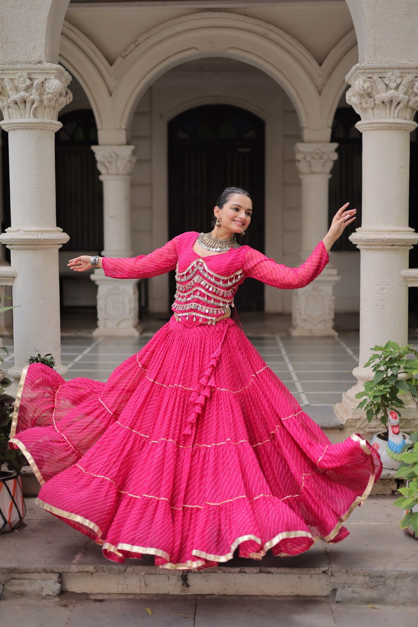 Banjara India  Long Flair Lehenga Choli Setp- Pink
