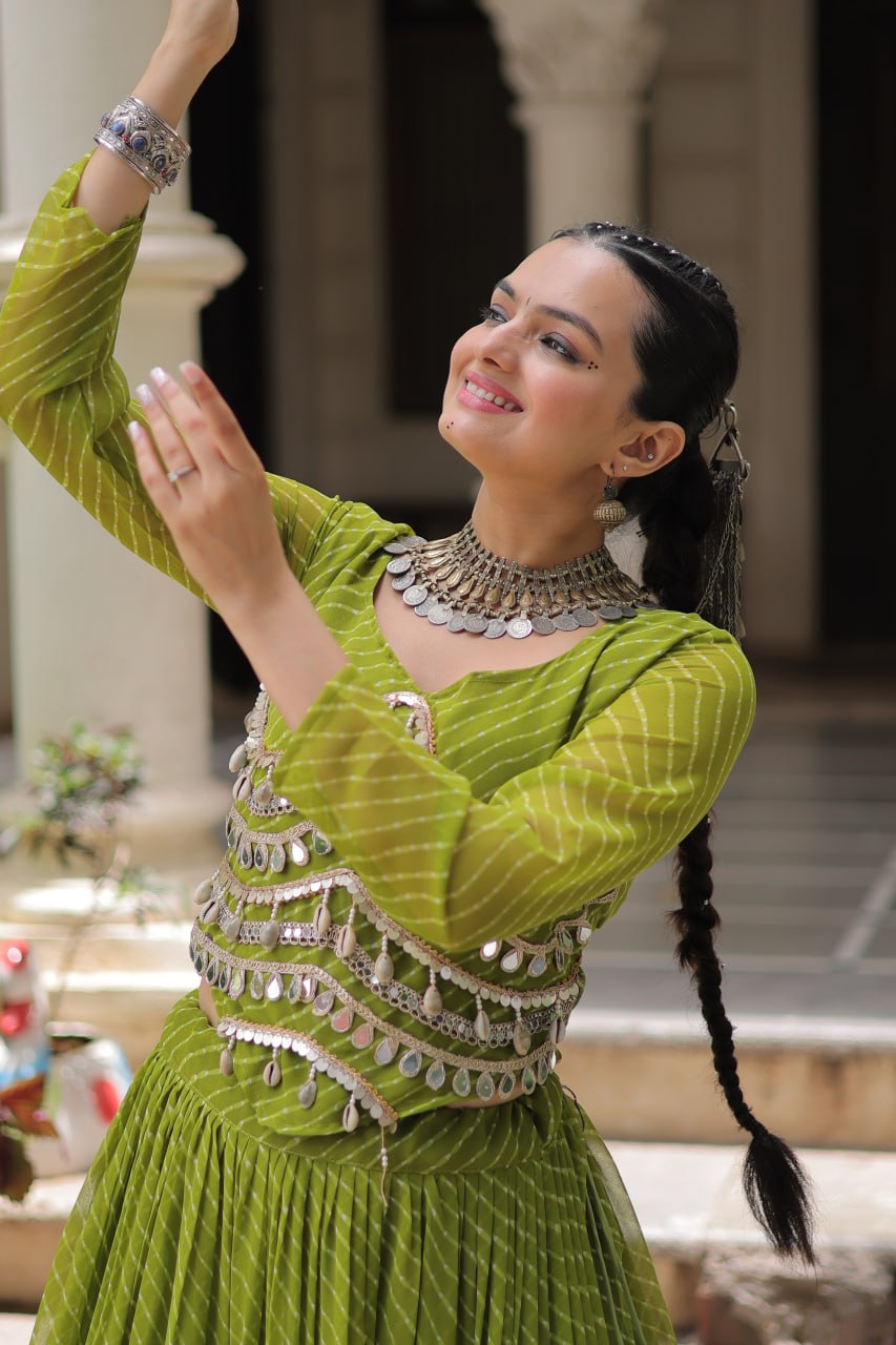 Banjara India  Long Flair Lehenga Choli Setp- Green