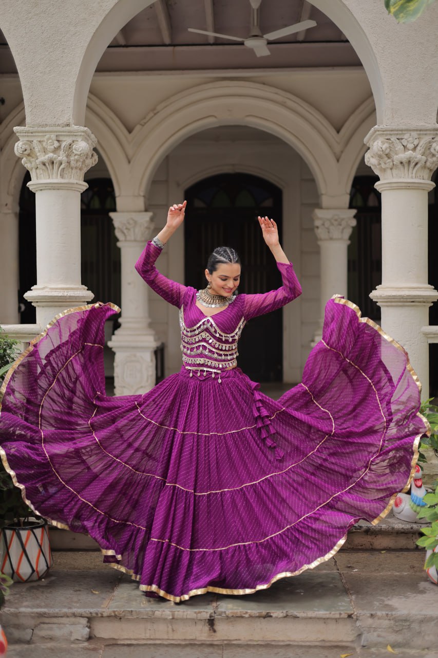 Banjara India  Long Flair Lehenga Choli Setp- Purple
