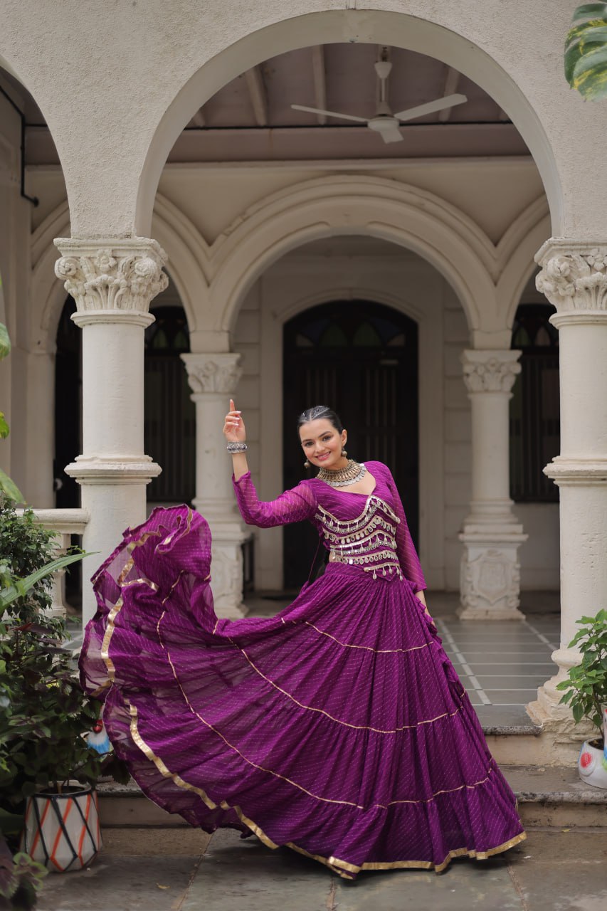 Banjara India  Long Flair Lehenga Choli Setp- Purple