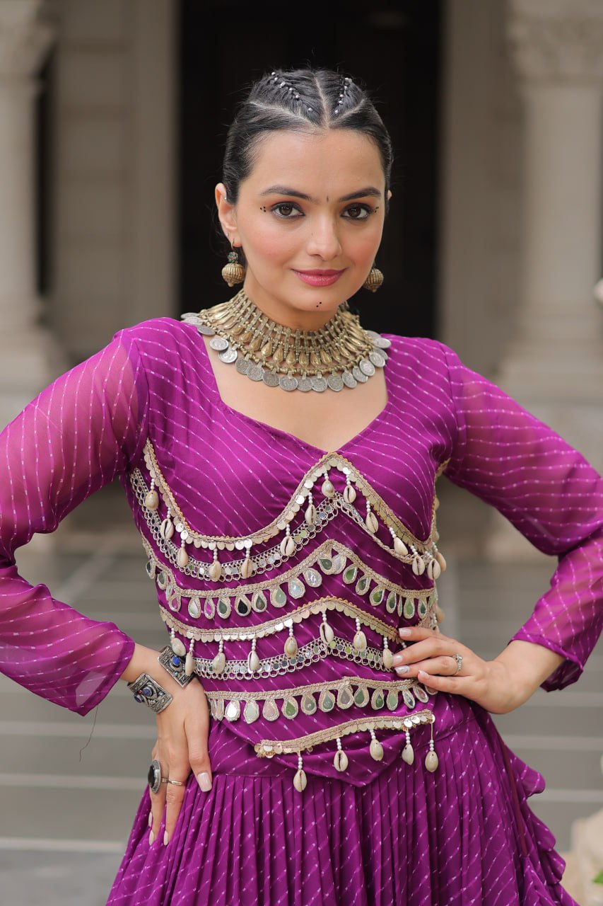 Banjara India  Long Flair Lehenga Choli Setp- Purple