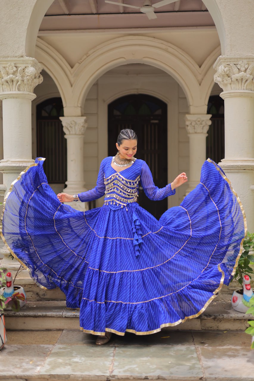 Banjara India  Long Flair Lehenga Choli Set- Blue