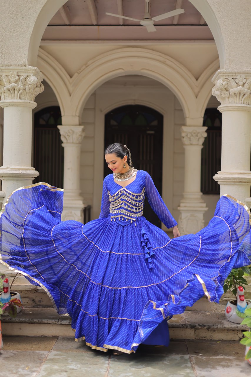 Banjara India  Long Flair Lehenga Choli Set- Blue
