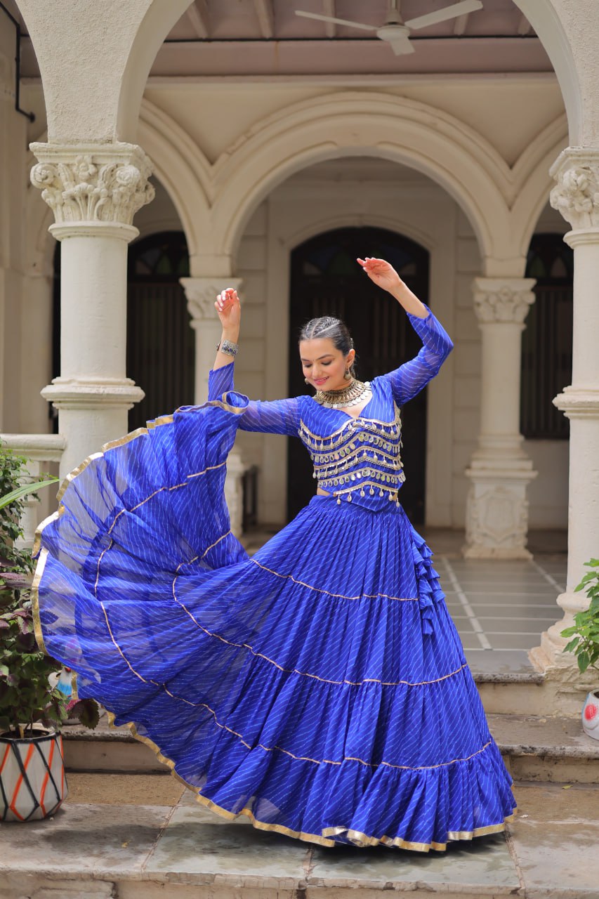 Banjara India  Long Flair Lehenga Choli Set- Blue