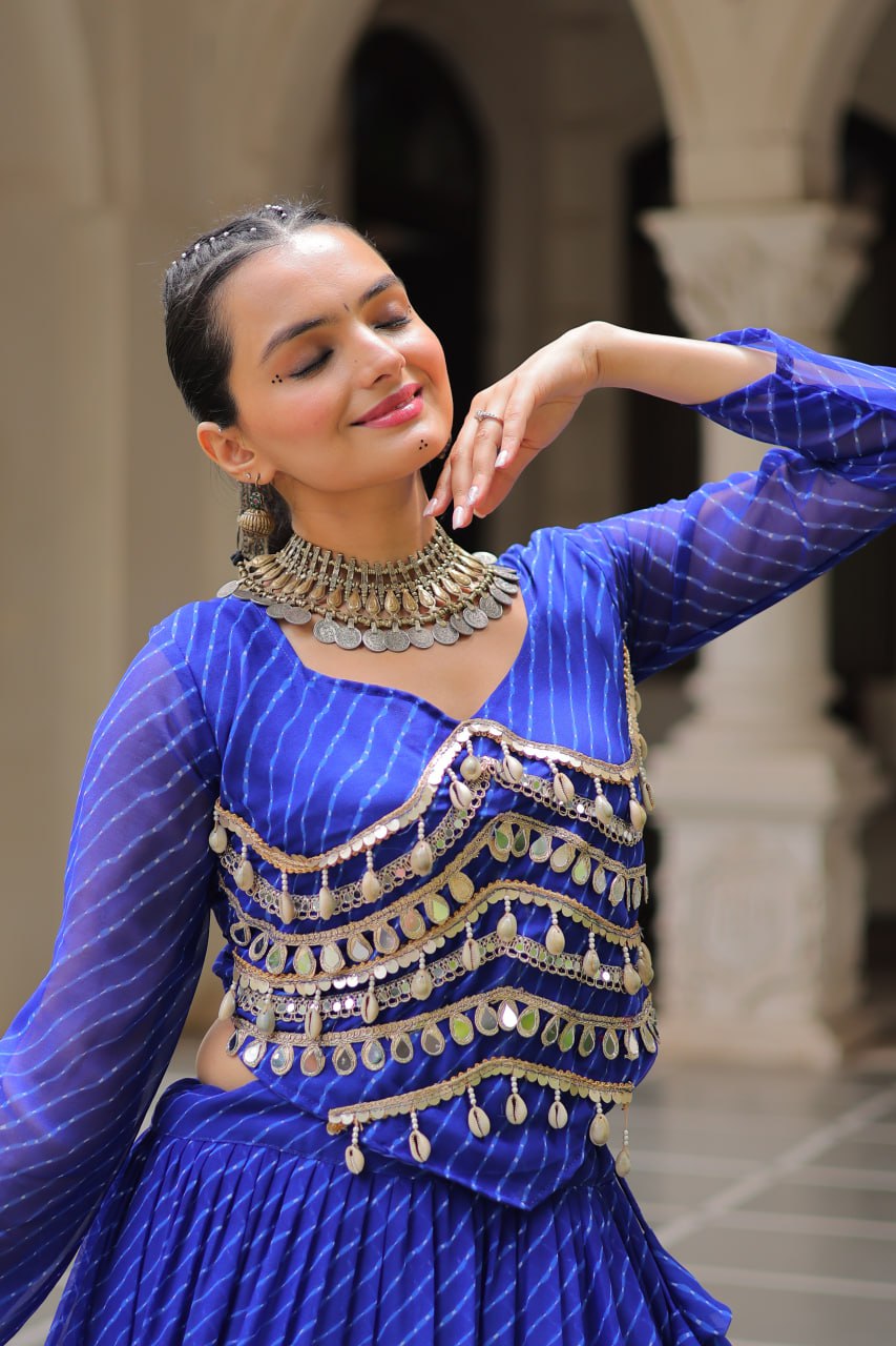 Banjara India  Long Flair Lehenga Choli Set- Blue
