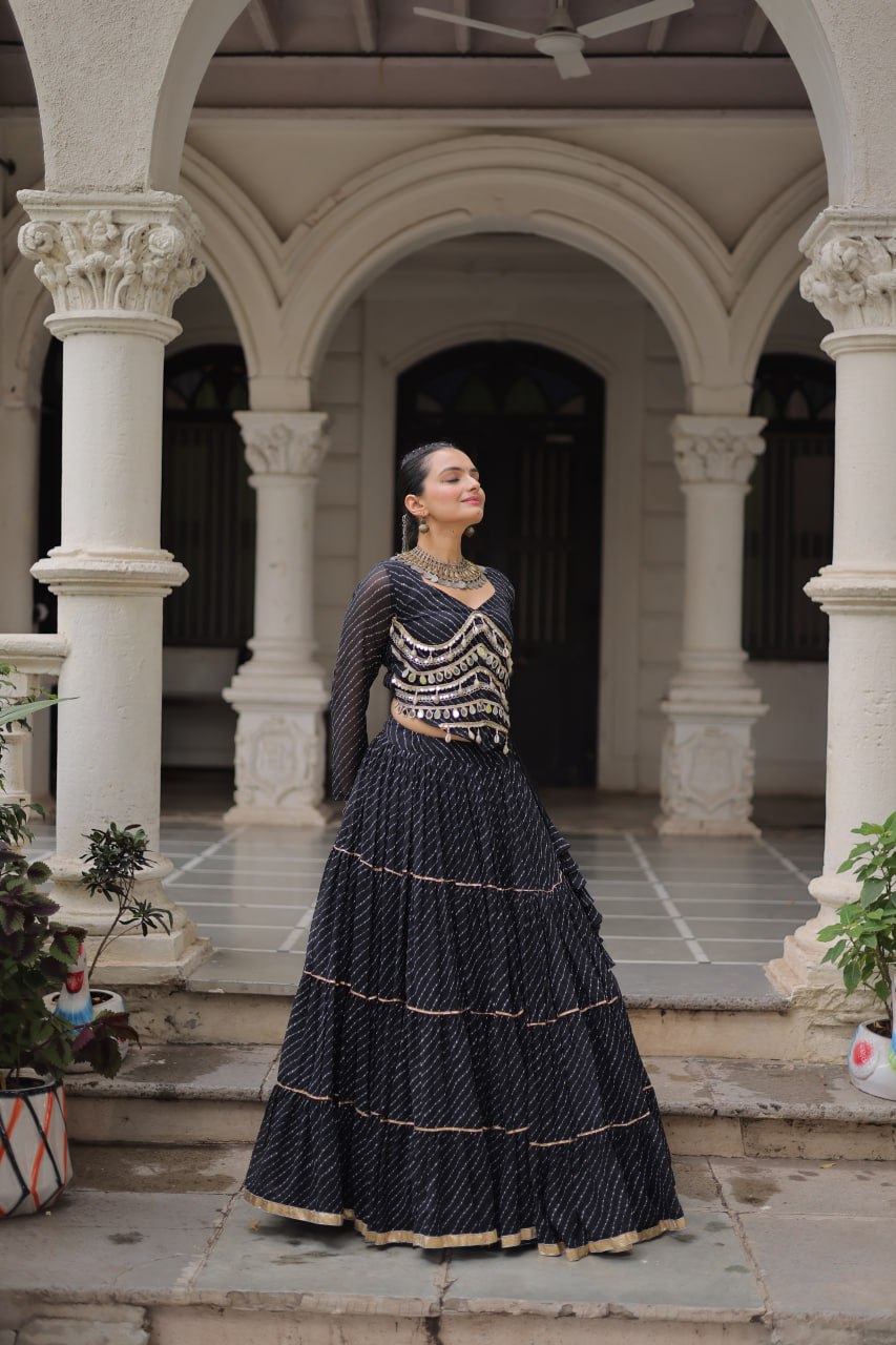 Banjara India  Long Flair Lehenga Choli Set- Black