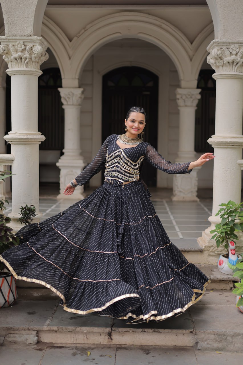 Banjara India  Long Flair Lehenga Choli Set- Black