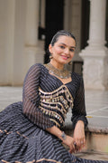 Banjara India  Long Flair Lehenga Choli Set- Black