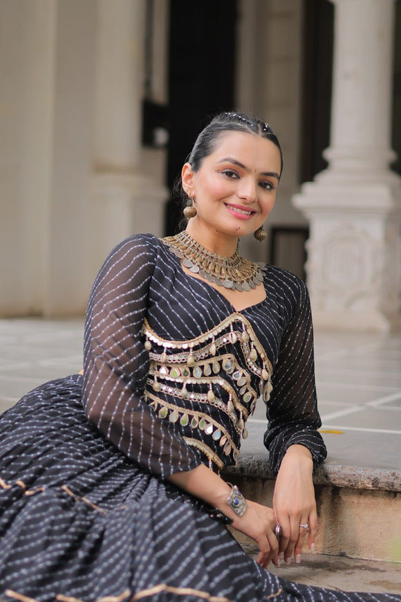 Banjara India  Long Flair Lehenga Choli Set- Black