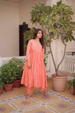Banjara India Premium Cotton Embroidered Kurti Pant Set for Women-Peach