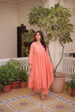 Banjara India Premium Cotton Embroidered Kurti Pant Set for Women-Peach