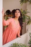 Banjara India Premium Cotton Embroidered Kurti Pant Set for Women-Peach