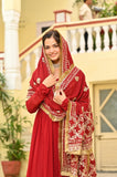 Banjara India Faux blooming With Sequins Embroidered work  gown with designer lace border dupatta- Red