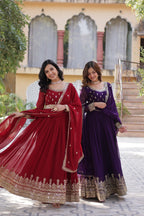 Banjara India Faux Blooming with Embroidery Zari Sequins-work Maroon