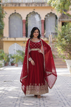 Banjara India Faux Blooming with Embroidery Zari Sequins-work Maroon