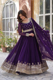 Banjara India Faux Blooming with Embroidery Zari Sequins-work Purple